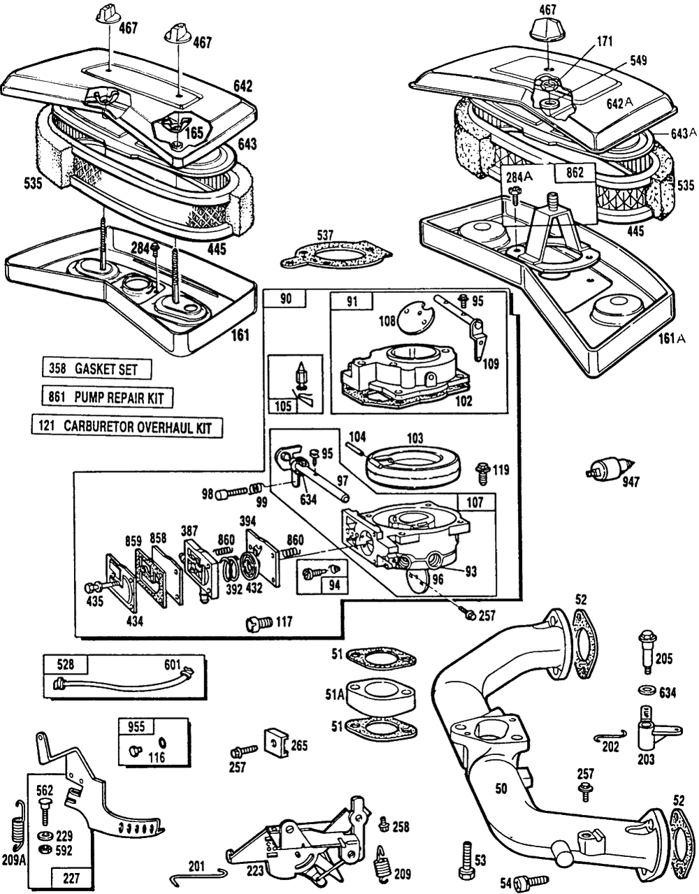 Carburetor Assemblies, A/C Diagram and Parts List for 404707-0116-XX  Briggs and Stratton Engine